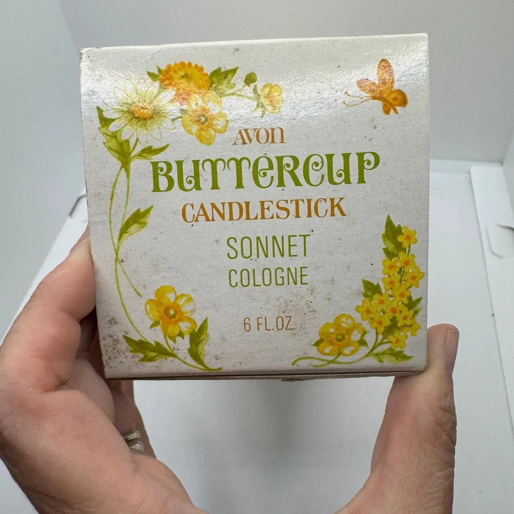 Vintage Avon Buttercup Candlestick‎ Sonnet Cologne with Original Box